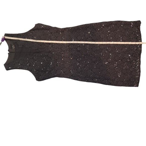 Nightway Womens Dark Blue Sequined Lace Illusion Neck Cocktail Sheath Dress Sz 8 - Picture 4 of 8